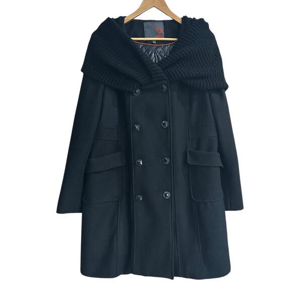 2Xpose Black Wool Blend Double Breasted Peacoat Women’s XL Knit Cowl Neck - Picture 1 of 11